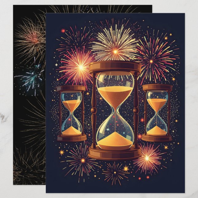 Dreistunden-Glas-Neujahrs-Schrappbuch-Papier (Vorne/Hinten)