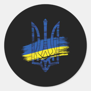 Dreizack der ukrainischen Flagge Patriotisches ukr Runder Aufkleber
