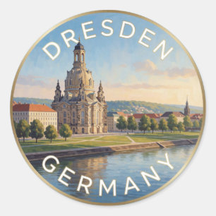 Dresden Deutschland Frauenkirche Flussszene   Runder Aufkleber