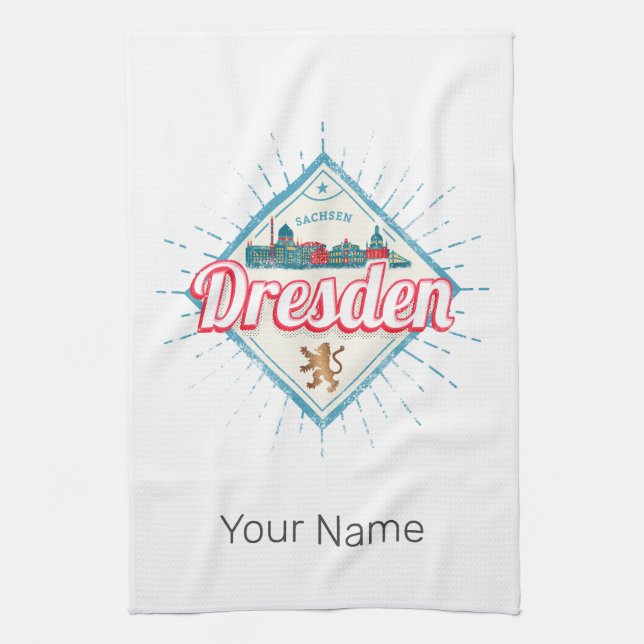 Dresden Deutschland Sachsen Retro Skyline Vintag Geschirrtuch (Vertikal)