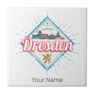 Dresden Deutschland Sachsen Retro Skyline Vintage Fliese