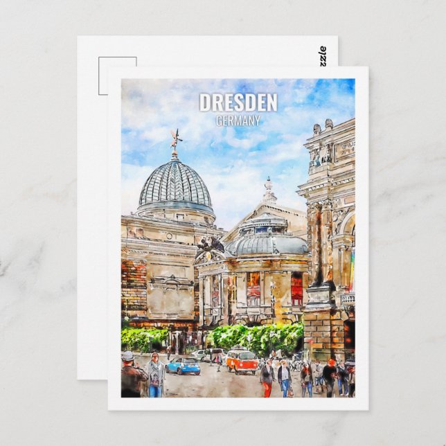 Dresden Deutschland Travel Place Watercolor Postkarte (Vorne/Hinten)