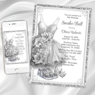 Dress Bling Sneaker Ball Geburtstagsparty Einladung