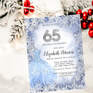 Dress Blue Snowflakes Winter 65. Geburtstag Einladung