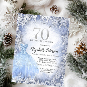 Dress Blue Snowflakes Winter 70. Geburtstag Einladung