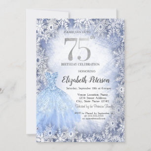 Dress Blue Snowflakes Winter 75. Geburtstag Einladung