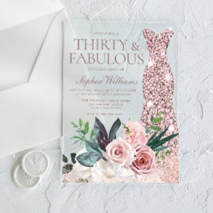 Dress & Blush Floral Frauen 30. Geburtstag Party Acryleinladungen