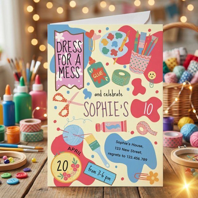 Dress for a mess kids craft birthday Invitation Einladung (Von Creator hochgeladen)