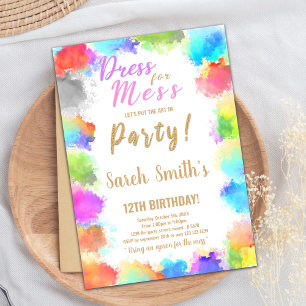 Dress for Mess Paint Birthday Invitations Einladung