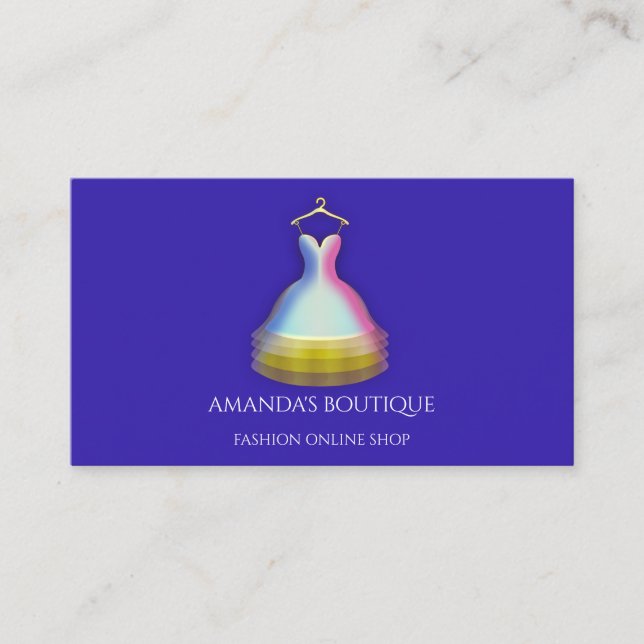 Dress Logo Fashion Boutique Event Gold Blue Navy Visitenkarte (Vorderseite)