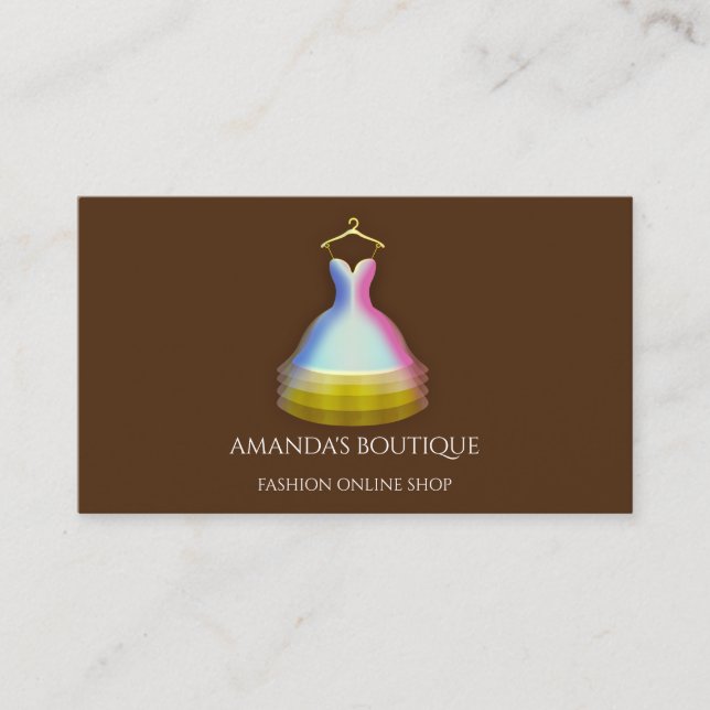 Dress Logo Fashion Boutique Event Gold Brown Visitenkarte (Vorderseite)