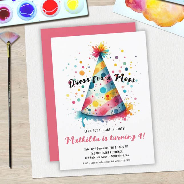 Dress Mess Kids Art Malerei Party Girl Geburtstag Einladung (Dress Mess Kids Art Painting Party Girl Birthday Invitation)