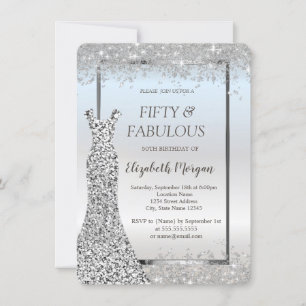 Dress Silver Glitzer Confetti 50. Geburtstag Einladung