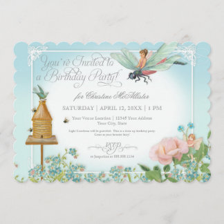 Dress up Birthday Party Garden Fairy Bee Dragonfly Einladung