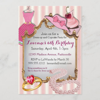 Dress-up und Cupcake Party Girls'Birthday Invites Einladung