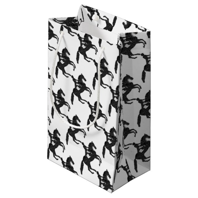 Dressage-Geschenk-Taschen-Mosaik-Pferd und Reiter Kleine Geschenktüte (Vorderseite Schrägansicht)