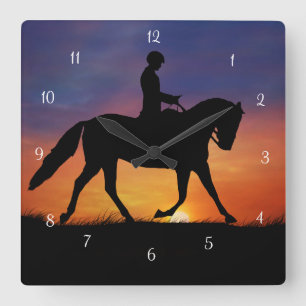 Dressage Horse and Rider Clock Quadratische Wanduhr