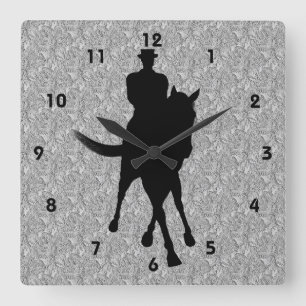 Dressage Horse And Rider Silhouette Quadratische Wanduhr