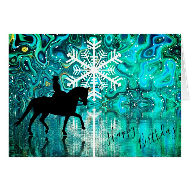 Dressage Pferd Winter Snowflake Geburtstagskarte (Vorderseite (Horizontal))