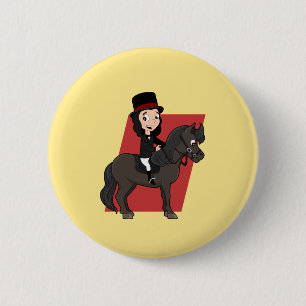 Dressagepferdereiter-Cartoon Button