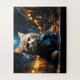 Dressed Cat at Cafe by Night Puzzle