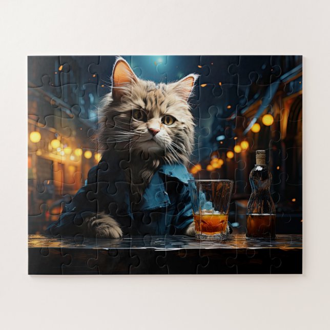 Dressed Cat at Cafe by Night Puzzle (Horizontal)