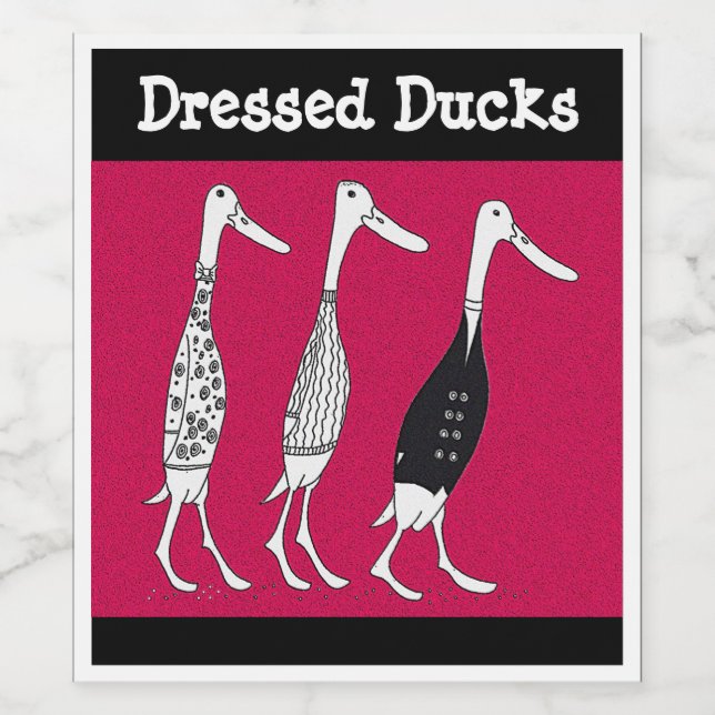 Dressed Ducks Comic schwarz und rot Weinetikett (Einzelnes Label)