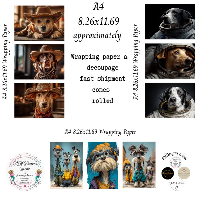 Dressed Up Dogs A4 Wrapping Paper for Decoupage  Geschenkpapier Set (Von Creator hochgeladen)