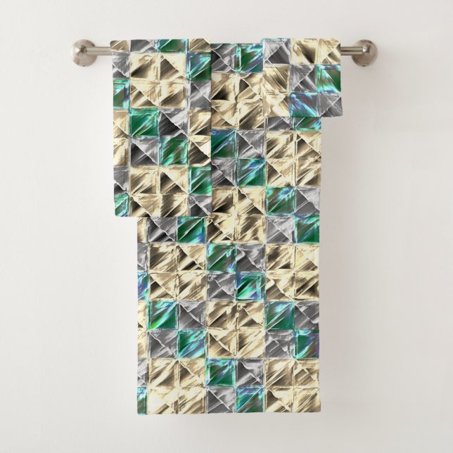 Dressianische Minze, beige- und silberne Fliesen o Badhandtuch Set (Insitu)