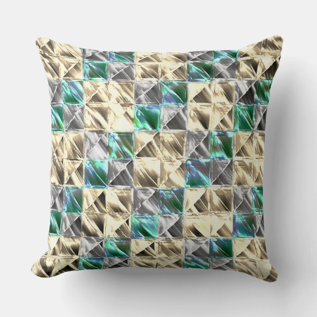 Dressianische Minze, beige- und silberne Fliesen o Kissen (Vorderseite)