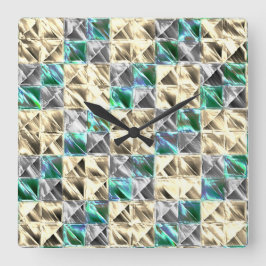 Dressianische Minze, beige- und silberne Fliesen o Quadratische Wanduhr