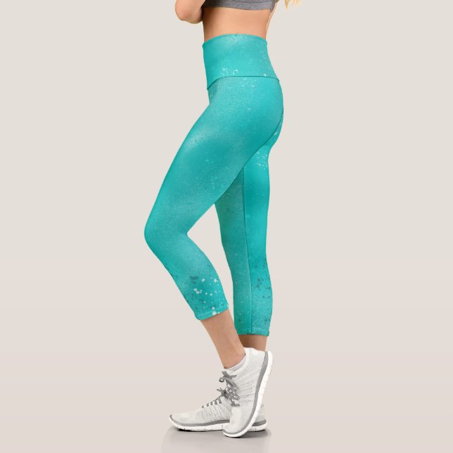 Dressisch Türkisfarbene Imitate Glitzer und Sparko Capri Leggings (Links)