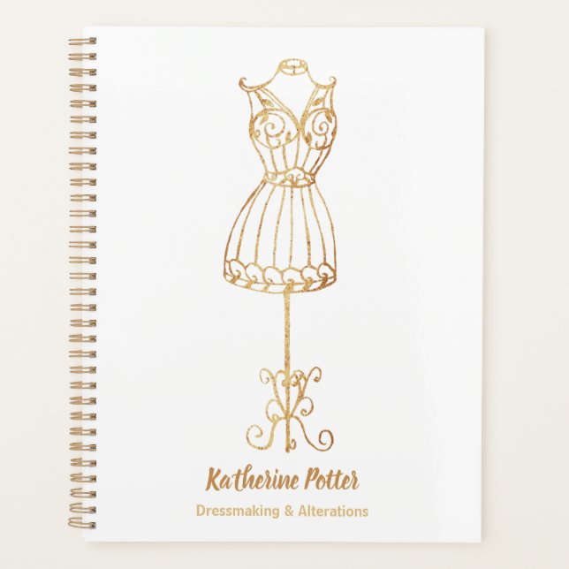 Dressmaker Seamstress Gold Glitzer Mannequin Plan Planer (Vorderseite)