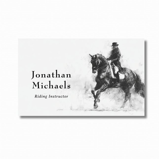 Dressur Berufliche Schwarz-Weiß-Pferde-Skizze Visitenkarte (Front - Dressage Professional Black & White Horse Business Card)