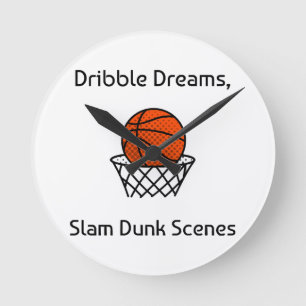 Dribble Träume, Slam Dunk Szenen Basketball Runde Wanduhr