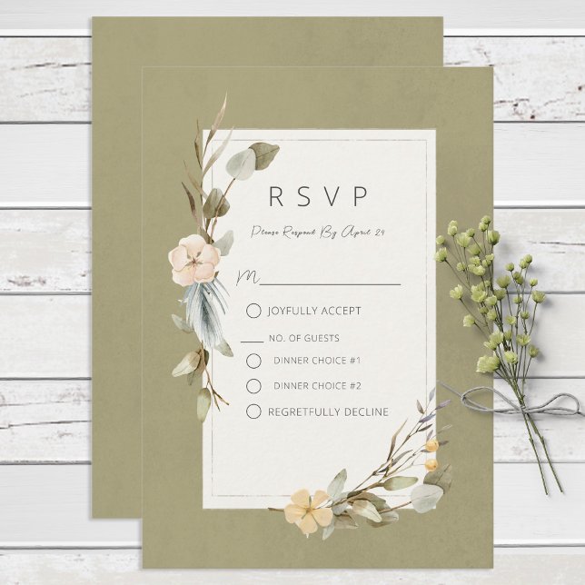 Dried Boho Floral Frame Sage Wedding RSVP Karte (Von Creator hochgeladen)
