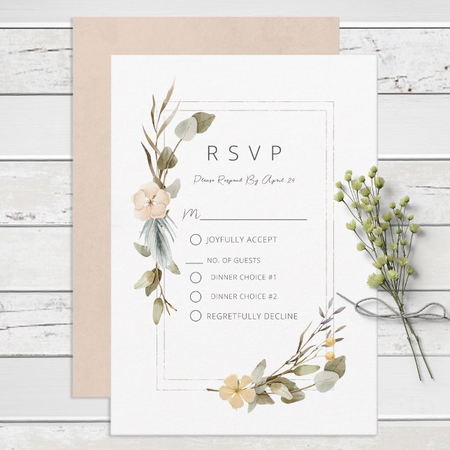 Dried Boho Floral Frame Wedding RSVP Karte (Von Creator hochgeladen)