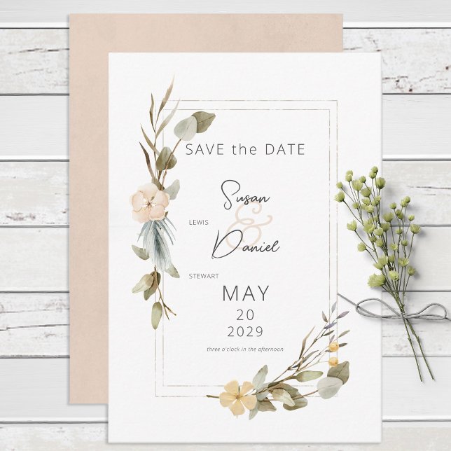 Dried Boho Floral Frame Wedding Save The Date (Von Creator hochgeladen)