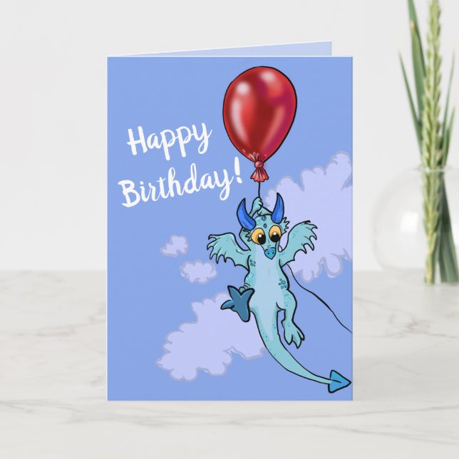 Drift Away Balloon Dragon Birthday Karte (Vorderseite)