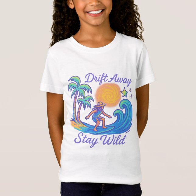 "Drift Away & Bleibe Wild - Neon Surfer Vibes" T-Shirt (Vorderseite)
