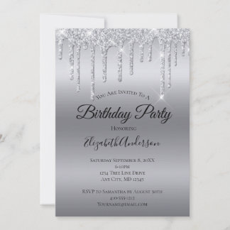 Driften Glitzer Silver Personalisiert Geburtstag Einladung