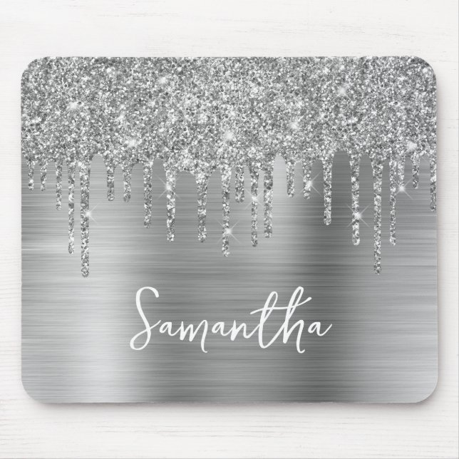 Driften Silver Glitzer Glam Name Mousepad (Vorne)