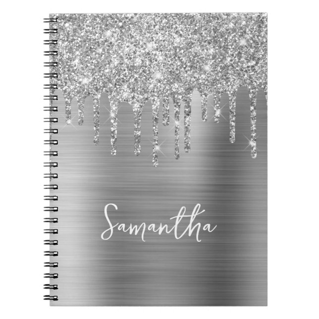 Driften Silver Glitzer Glam Name Notizblock (Vorderseite)