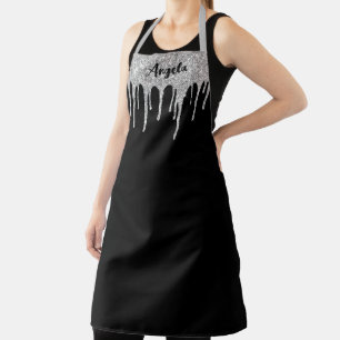 Driften Silver Glitzer Personalisiert Black L Schürze