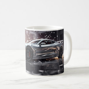 Driftendes silbernes schnelles Sportauto Kaffeetasse