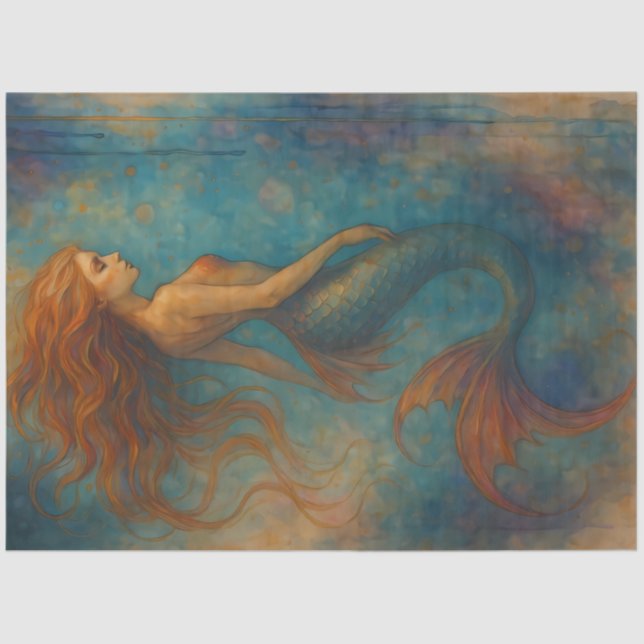 Drifting Siren – Flowing Tail Mermaid Fantasy Seidenpapier (Vorderseite)