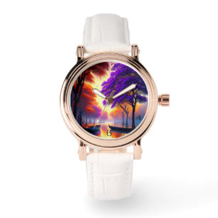 "Drifting Tranquility: Kanus unter Jacarandas Armbanduhr