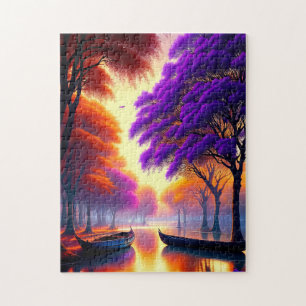 "Drifting Tranquility: Kanus unter Jacarandas Puzzle