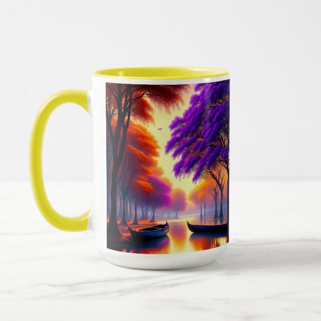 "Drifting Tranquility: Kanus unter Jacarandas Tasse (Links)