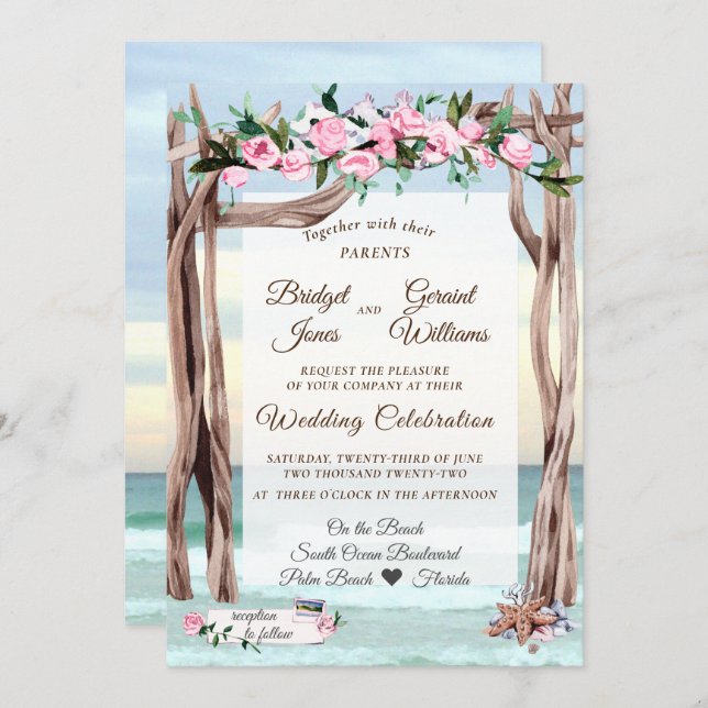 Driftwood Arbor Gulf Coast Wedding Einladung (Vorne/Hinten)